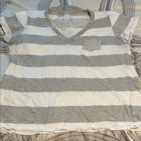 eye candy Tops - Eye Candy Gray and White Striped Short Sleeve Tee